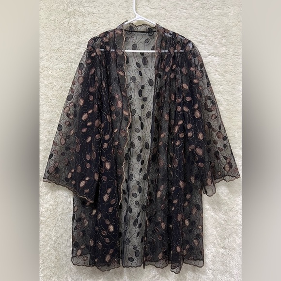 EMBROIDERED Mesh Dress Cardigan / Beach Cover Up - Picture 3 of 10